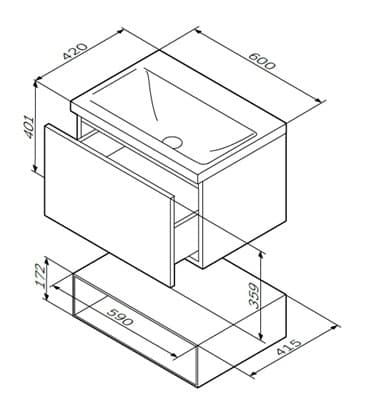 База AM.PM под раковину GEM, подвесная 60см, 1 ящик push-to-open,бел,глянец M90FHX06021WG - фото 33173
