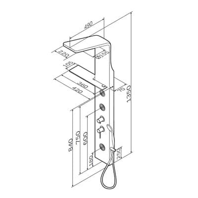 Панель гидромассажная АМ.РМ 3 форсунки пол. д/аксес. верх. душ Joy 1360х320 W85P-2-136AW - фото 33187