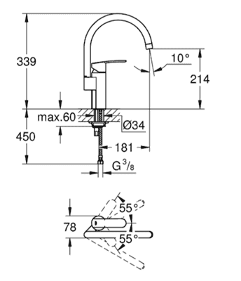 Смеситель GROHE Wave Cosmopolitan однорычажный для мойки, хром 32449001 - фото 33992