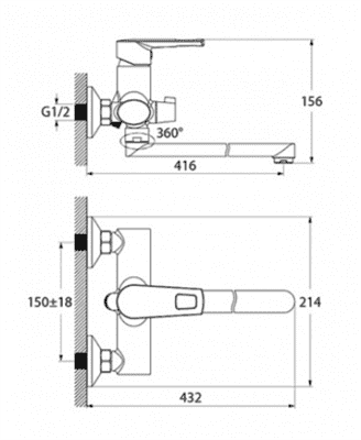 Смеситель IDDIS для ванны RUNO с длинным изливом, с керамическим дивертором RUNSBL2i10WA - фото 33994
