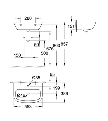 Раковина GROHE Bau Ceramic washbasin wall hung 55 подвесная 39440000 - фото 35317