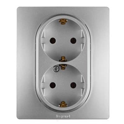 Розетка LEGRAND Etika 2 x 2К+З винт.зажимы 16А 250В (алюминий) 672423 - фото 35545