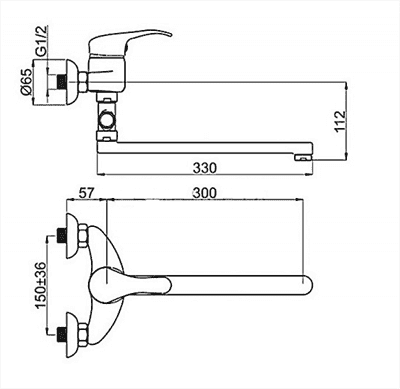 Смеситель RUBINETA P-12/C Star для ванны с длинным изливом P2CK01 - фото 36271