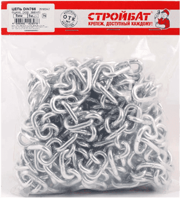 Цепь СТРОЙБАТ оцинк. DIN 763(дл.звено) 3мм 048050/1219303 - фото 36299
