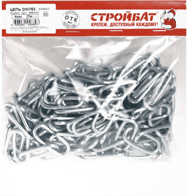 Цепь СТРОЙБАТ оцинк. DIN 763(дл.звено) 5мм 077840/1219305 - фото 36300