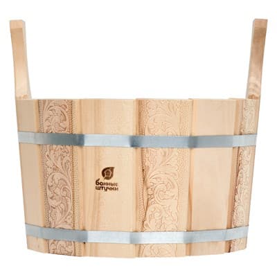 Ушат-шайка БАННЫЕ ШТУЧКИ Цветочный орнамент двуручный с пластиковой вставкой, липа 9 л. 32696 - фото 36884