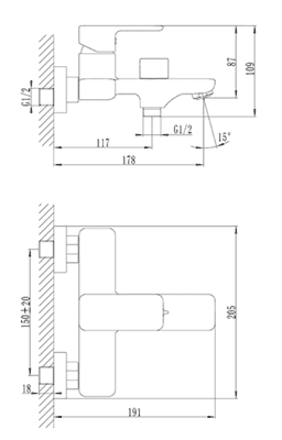 Смеситель BRICK для ванны с керамическим дивертором BRISB02i02 - фото 37163