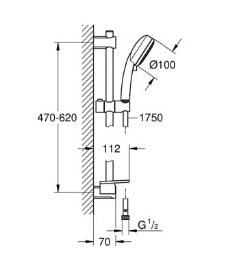 Душевой гарнитур GROHE Vitalio Comfort 100 II с полочкой, душевая штанга 600мм 26398000 - фото 37670