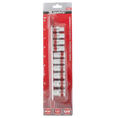 Набор MATRIX торцевых головок, 1/4", 6-ти гр., CrV, 10шт., 4-13мм.13559 - фото 38538