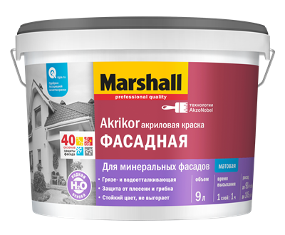 Краска MARSHALL AKRIKOR фасадная латексная BC 9л 5248858 - фото 38873