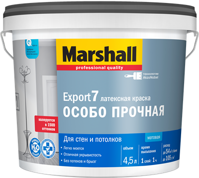 Краска водоэмульсионная MARSHALL EXPORT-7 мат.латексная BC 4,5л 5248850 - фото 39087