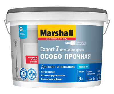 Краска водоэмульсионная MARSHALL EXPORT-7 мат латексная база С 9л 5248861 - фото 39094