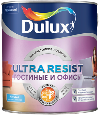 Краска Dulux Ultra Resist Гостиные и офисы база C 2,25л 5239221 - фото 39366