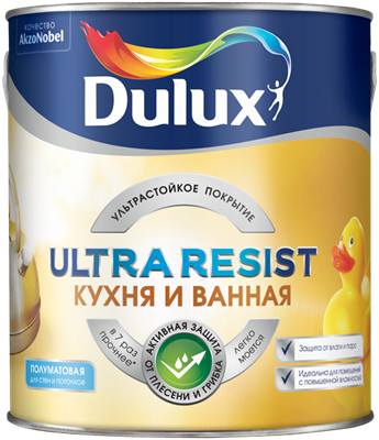 Краска Dulux Ultra Resist Кухня и ванная полуматовая 2,5л 5239230 - фото 39375
