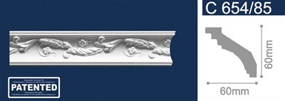 Плинтус СОЛИД потолочный 2,0м С654/85 белый 60мм*60мм (1уп-31 шт) - фото 39700