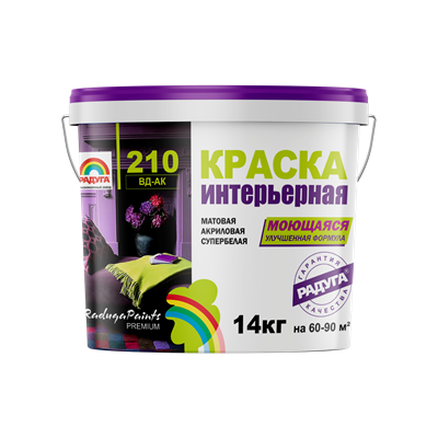 Краска РАДУГА-210 акриловая для стен и потолков, моющаяся (20л-24кг) - фото 40578