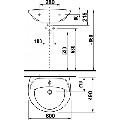 Раковина Lyra 60*49 1 отв. д/смесителя - фото 40931