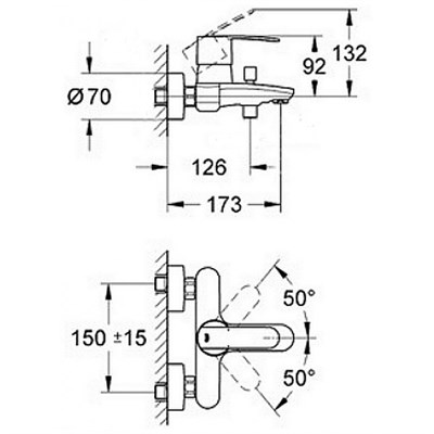 Смеситель GROHE однорычажный для ванны Wave цвет хром, DN 15 23209000 - фото 40942