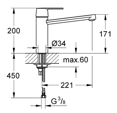 Смеситель GROHE однорычажный для кухни Get 30196000 - фото 40946
