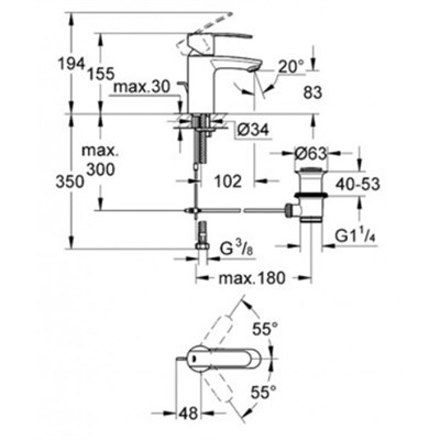 Смеситель GROHE однорычажный для раковины Wave цвет хром, DN 15 23202000 - фото 40948