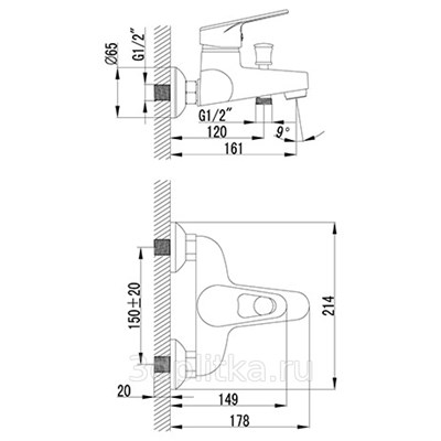Смеситель LUNA для ванны с коротким изливом, хром LM4102C - фото 40971