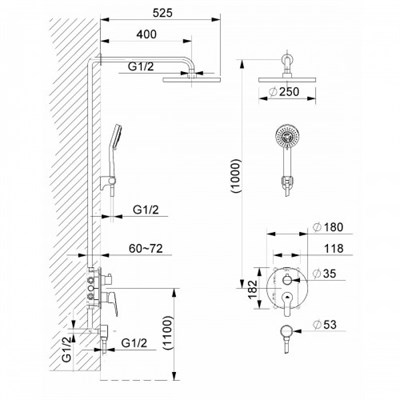 Душевая система RUBINETA Kubo-2F Uno для душа скрытого монтажа 625015 - фото 40989