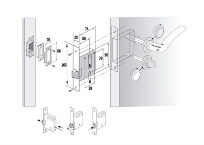 Защелка PALLADIUM межкомнатная 470 CP с фиксатором - фото 43193