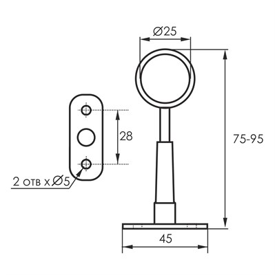 Держатель SOLLER R-50-АR дистанционный торцевой регулируемый d-25 (180,30) - фото 44293