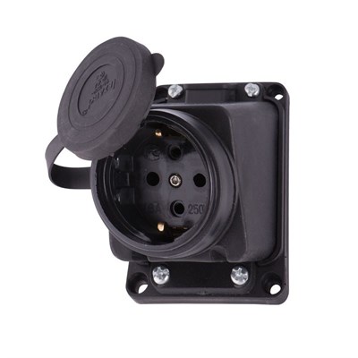 Розетка наружной установки наклонная заглушкой 2Р+РЕ 1х16А 220-240V (каучук) 106-0400-104 - фото 44832