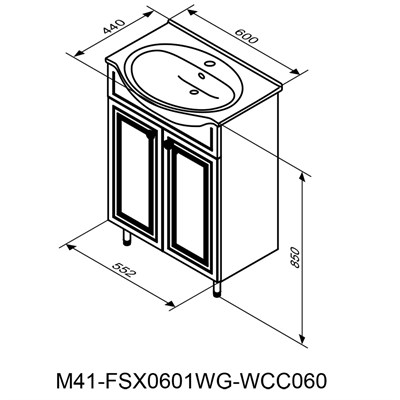 База DAMIXA RedBlu Palace One на ножках с раковиной, 60см, двери, белый, глянец M41-FSX0601WG-WCC060 - фото 44891