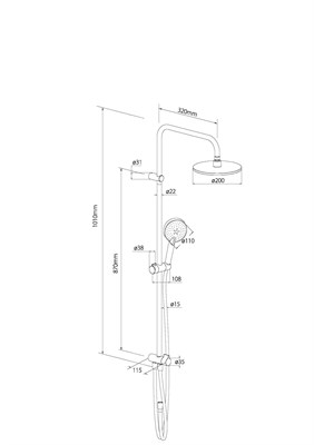 Душевая система DAMIXA RedBlu Origin One: верх.душ 200мм, ручн. душ d-110мм,3 реж, перекл 978100000 - фото 44902