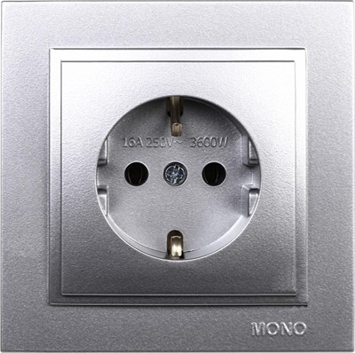 Розетка MONO  с/з механизм+кр Metallic Silver - фото 45066