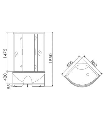 Душевая кабина ER0508T-C4 800*800*1950 высокий поддон - фото 4733