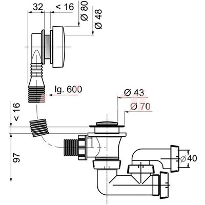 Слив-перелив автомат для ванны SP5603 сифон SP602 вентиль ABS, пробка нерж. сталь, дл. 600 30717567 - фото 47460