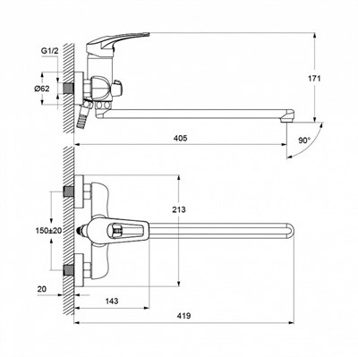 Смеситель CARLOW PLUS для ванны c длин.изливом CRPSBL2i10WA - фото 47801