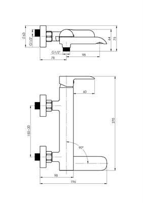 Смеситель RUBINETA Ultra-10/К для ванны поворотный U1KP08 - фото 48159