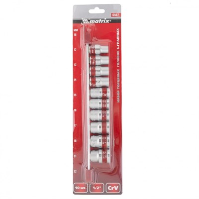 Набор MATRIX торцевых головок, квадрат 1/2 6-ти гр.CrV 10шт 10-22мм арт. 13557 - фото 48444
