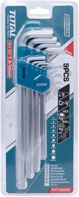 Ключи TOTAL имбусовые в наборе с шариком экстра длинные 9шт Cr-V 1.5-10mm THT106292 - фото 48646
