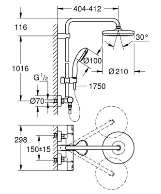 Душевая система GROHE Vitalio Start с термостатом для настенного монтажа THM 9,5L 27960001 - фото 50095