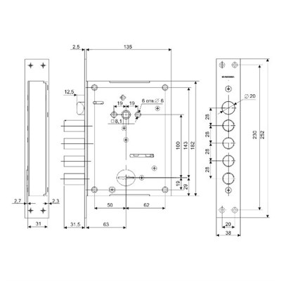 Замок врезной ГАРДИАН Quatro сувальдный под ручку R 40.11Т - фото 50183