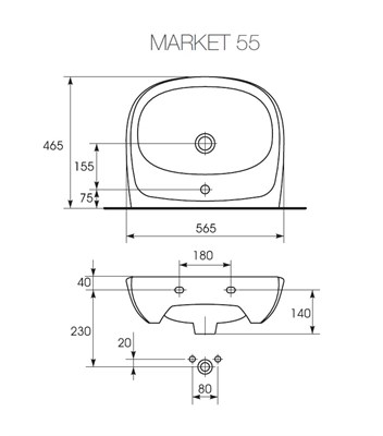 Раковина MITO MARKET 55B с отв. - фото 51492