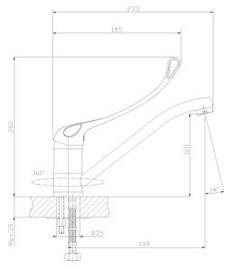 Смеситель ROSSINKA для кухни одноручный с поворотным изливом 250мм с локтевой рукояткой Y35-25 - фото 52645