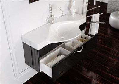 Тумба для ванной комнаты подвес. AQWELLA Бродвей110 Т10/001/BLK  черная ящ с раковиной Brw.01.10/001 - фото 53851