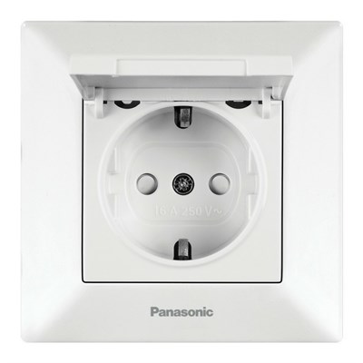 Розетка Рanasonic ARKEDIA с/з с защитой с крышкой 0210-2WH арт.315-36065 - фото 55762