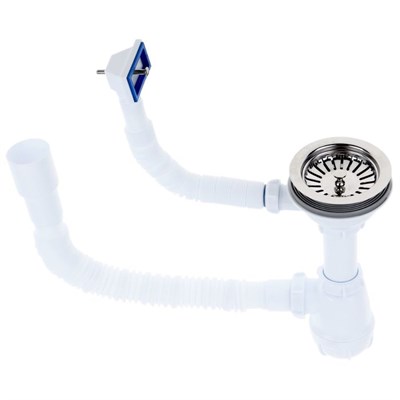 Сифон AQUANT для мойки 3 1/2*40 с круглым переливом и гибкой трубой 40*40/50 белый B0139БЕЛ-20PS - фото 57905