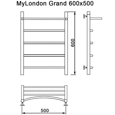 Полотенцесушитель MyFrea My London (Grand) 60/50 водяной, с полкой, универс.подкл. - фото 57923