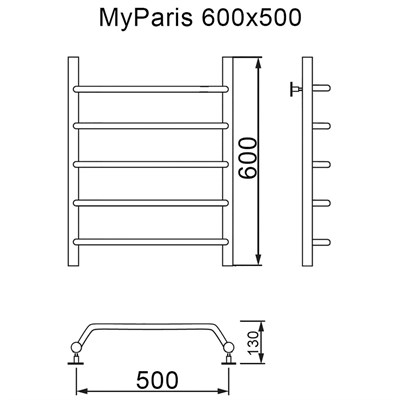 Полотенцесушитель MyFrea My Paris 60/50 водяной, универс.подкл. - фото 57927