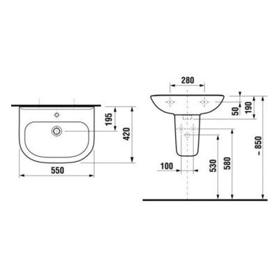 Раковина Olymp 55х42 1 отв.д/смесителя - фото 57956