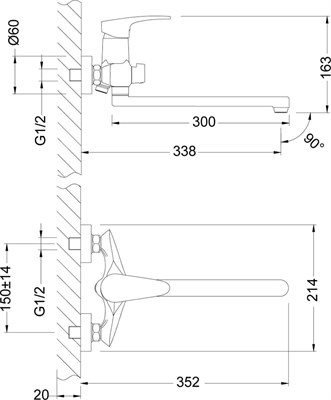 Смеситель LEMARK для ванны ЛИНАРА универсальный с плоским изливом 300мм хром LM0451C - фото 58132