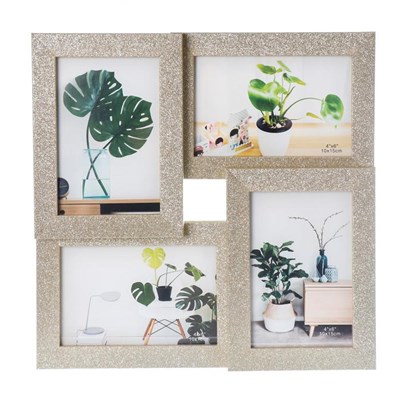 Фоторамка пластик на 4 фото 10*15см Блёстки! золото 30*30см 5170536 - фото 58473